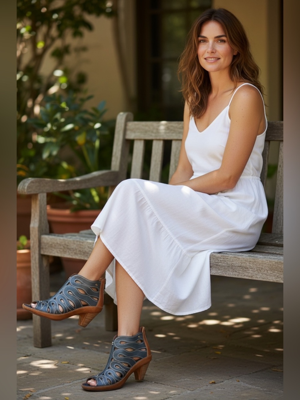 Pikolinos Java caged cutout sandals, featuring a blue and tan leather design.